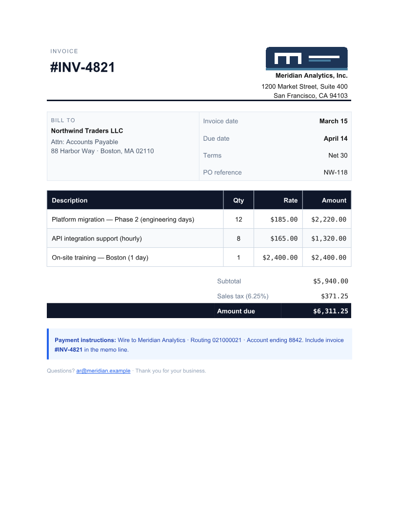 Professional Services Invoice — DOCX preview